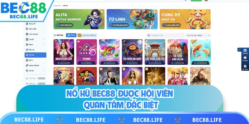 Nổ hũ BEC88 được hội viên quan tâm đặc biệt